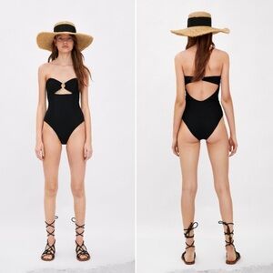 ZARA One Piece Textured Bandeau Ring Swimsuit - New without tags